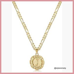 14K Gold Plated Initial Necklace with Figaro Chain